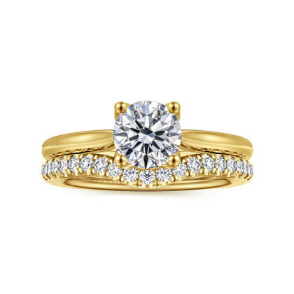 Nola - 14K Yellow Gold Round Lotus Diamond Engagement Ring