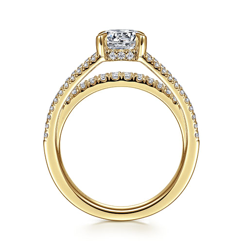 Norma - 14K Yellow Gold Split Shank Round Diamond Engagement Ring - 0.6 ct - Shot 2