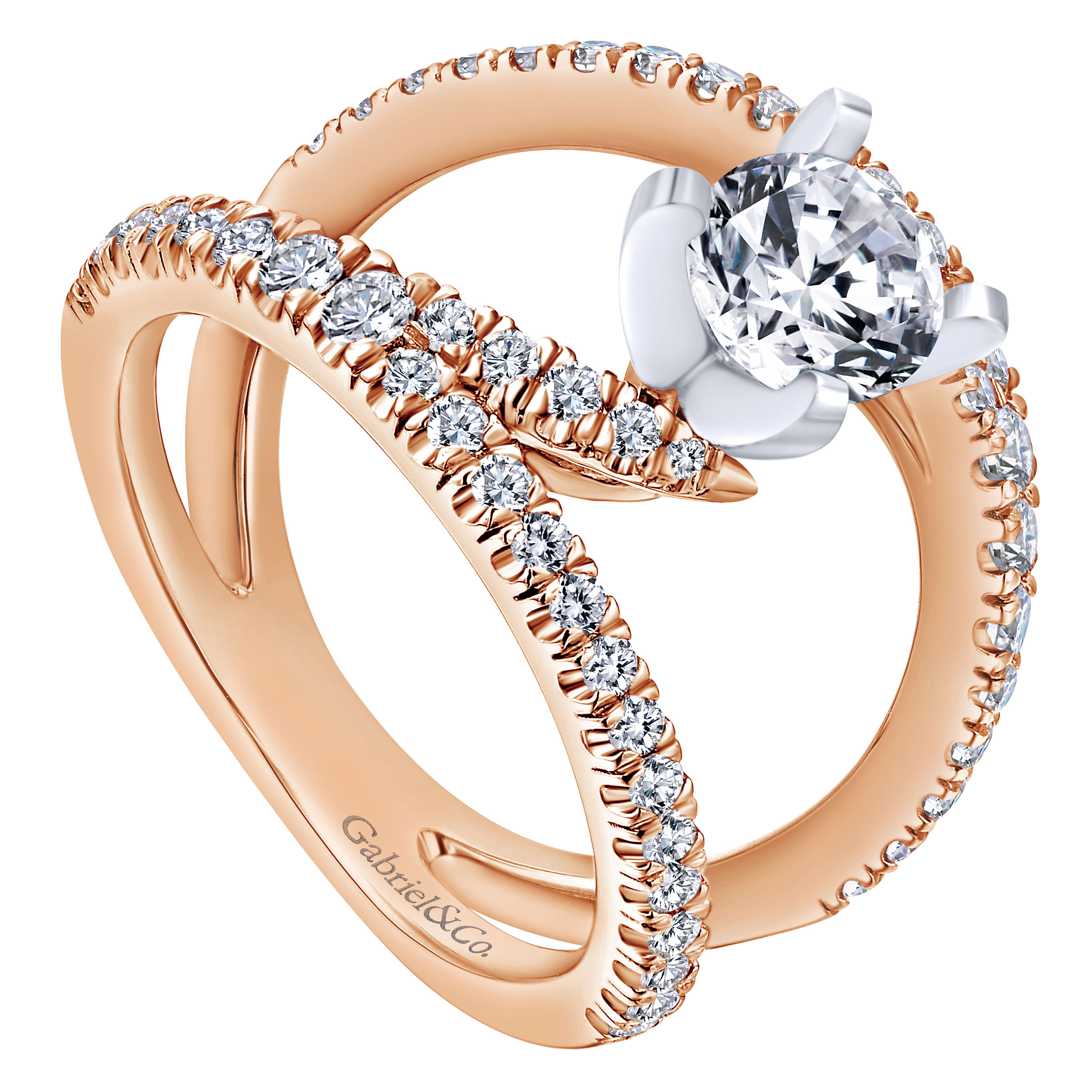 Nova - 14K White-Rose Gold Round Split Shank Diamond Engagement Ring - 0.63 ct - Shot 3