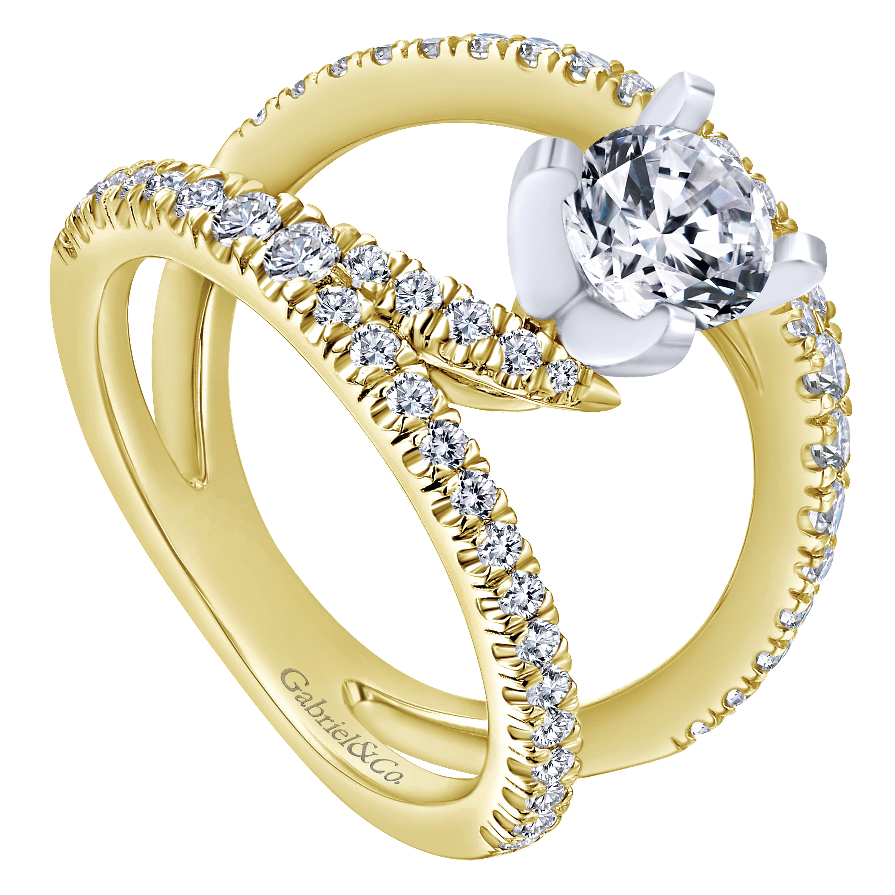 Nova - 14K White-Yellow Gold Round Split Shank Diamond Engagement Ring - 0.63 ct - Shot 3
