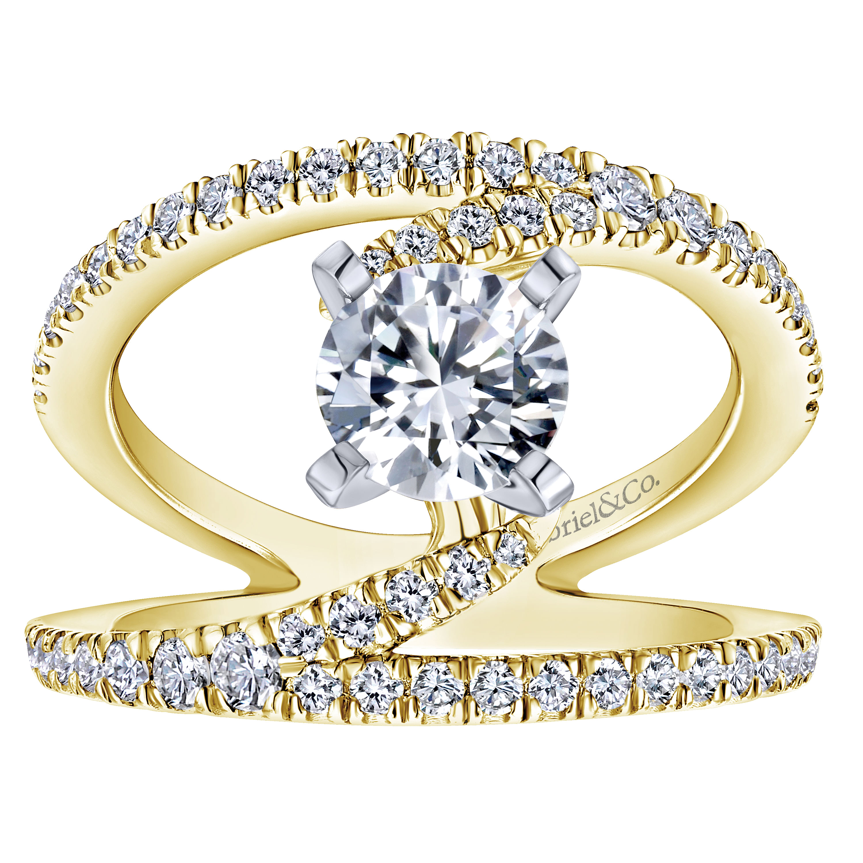 Nova - 14K White-Yellow Gold Round Split Shank Diamond Engagement Ring - 0.63 ct - Shot 4