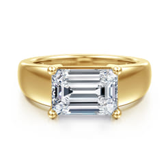 Novara - 14K Yellow Gold Emerald Cut East West Wide Band Solitaire Diamond Engagement Ring
