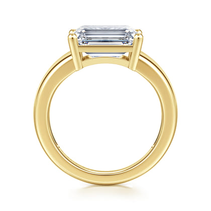 Novara - 14K Yellow Gold Emerald Cut East West Wide Band Solitaire Diamond Engagement Ring