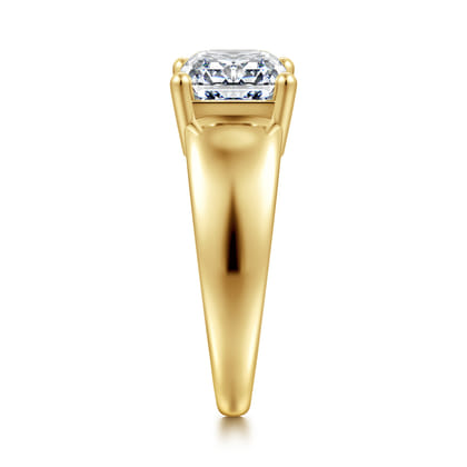 Novara - 14K Yellow Gold Emerald Cut East West Wide Band Solitaire Diamond Engagement Ring