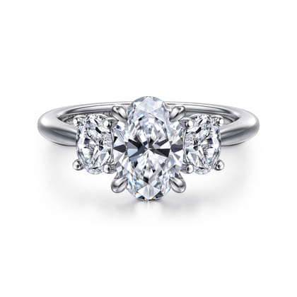 November - 14K White Gold Oval Three Stone Diamond Engagement Ring