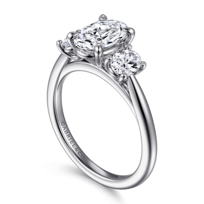 November - 14K White Gold Oval Three Stone Diamond Engagement Ring