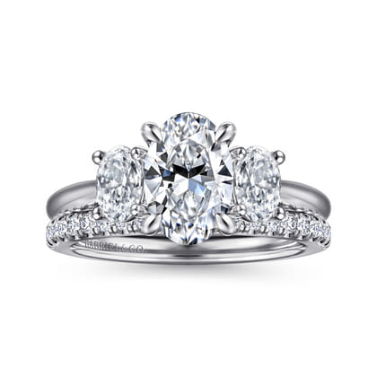 November - 14K White Gold Oval Three Stone Diamond Engagement Ring