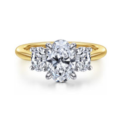 14K White and Yellow Gold Oval Three Stone Diamond Engagement Ring