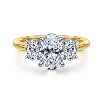 November - 14K White and Yellow Gold Oval Three Stone Diamond Engagement Ring