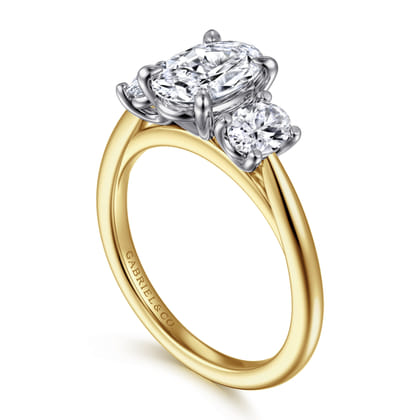 November - 14K White and Yellow Gold Oval Three Stone Diamond Engagement Ring