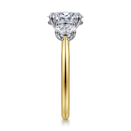 November - 14K White and Yellow Gold Oval Three Stone Diamond Engagement Ring