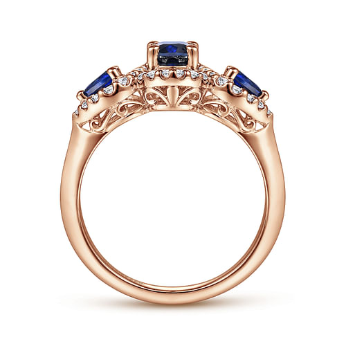 Nuria - 14K Rose Gold Oval Sapphire and Diamond Engagement Ring - 0.23 ct - Shot 2