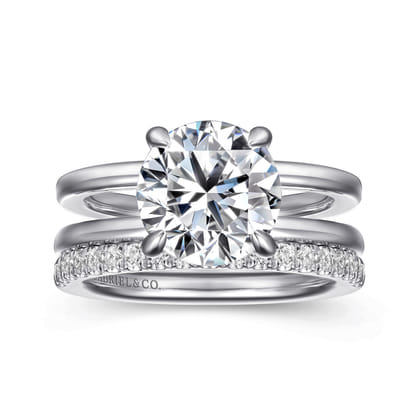 Oksana - 14K White Gold Split Shank Round Diamond Engagement Ring