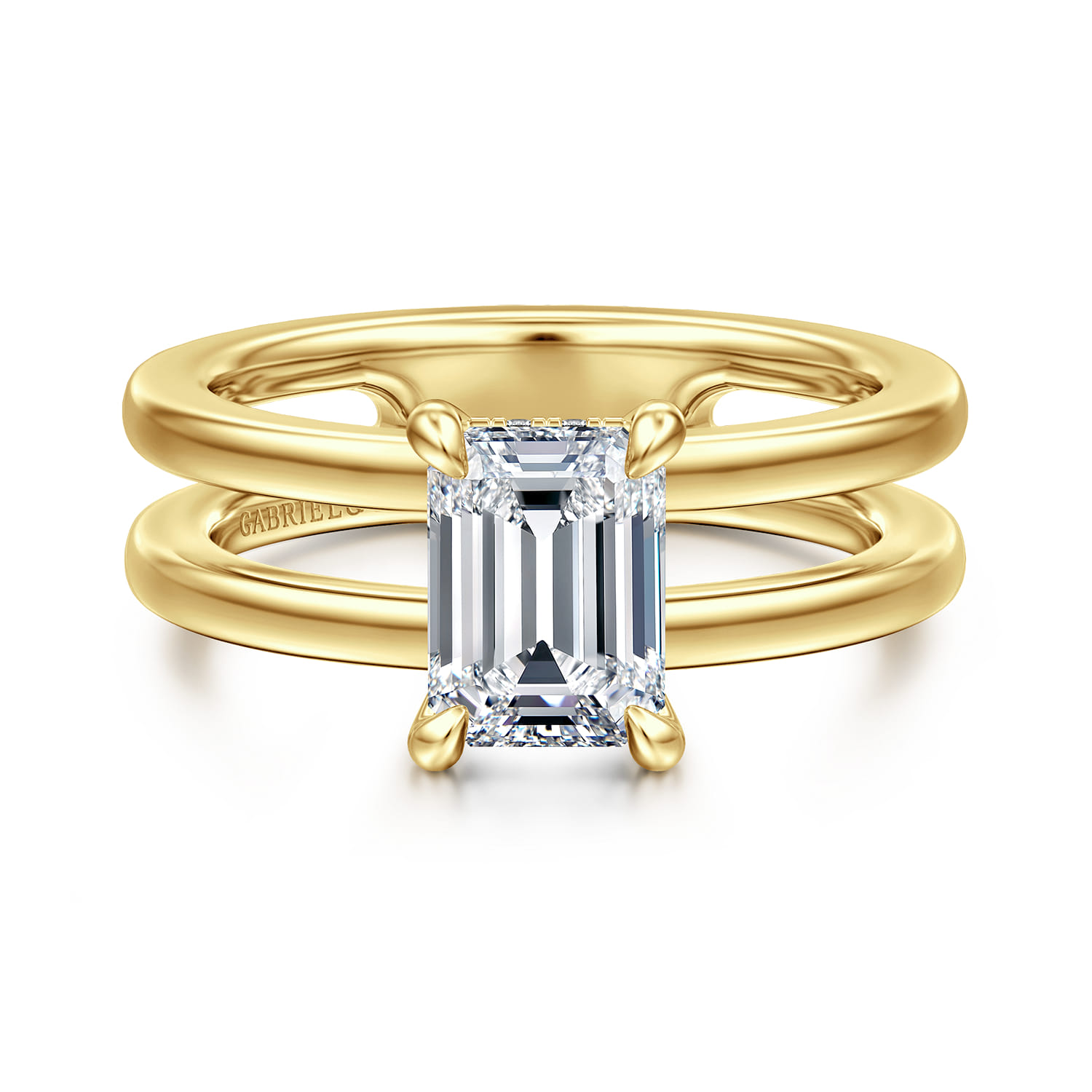 Oksana - 14K Yellow Gold Emerald Cut Diamond Engagement Ring