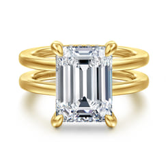 Oksana - 14K Yellow Gold Split Shank Emerald Cut Diamond Engagement Ring