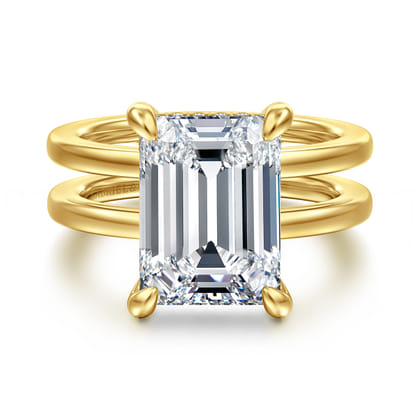 Oksana - 14K Yellow Gold Split Shank Emerald Cut Diamond Engagement Ring