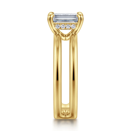 Oksana - 14K Yellow Gold Split Shank Emerald Cut Diamond Engagement Ring