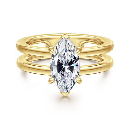 Oksana - 14K Yellow Gold Split Shank Marquise Shape Diamond Engagement Ring