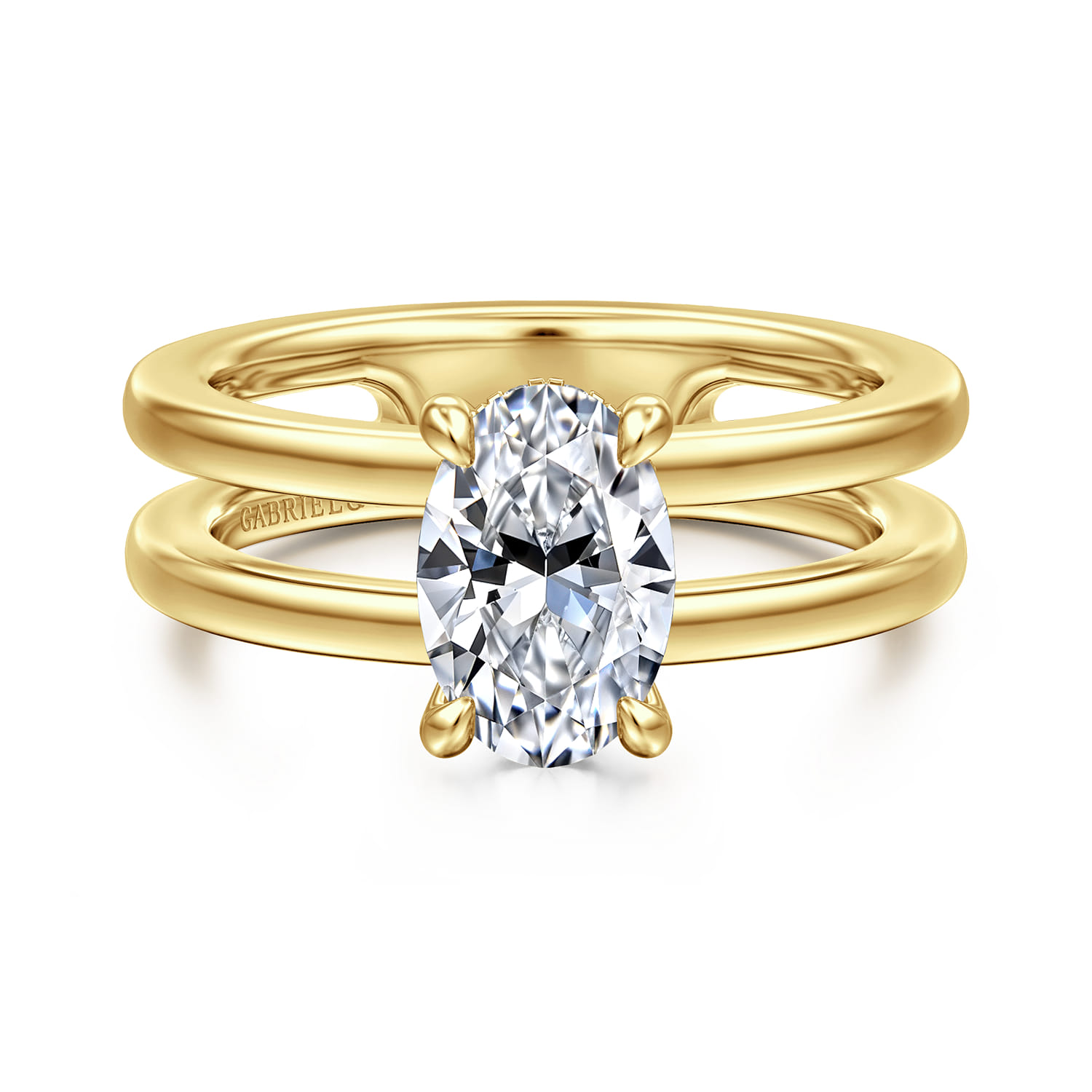 Oksana - 14K Yellow Gold Split Shank Oval Diamond Engagement Ring