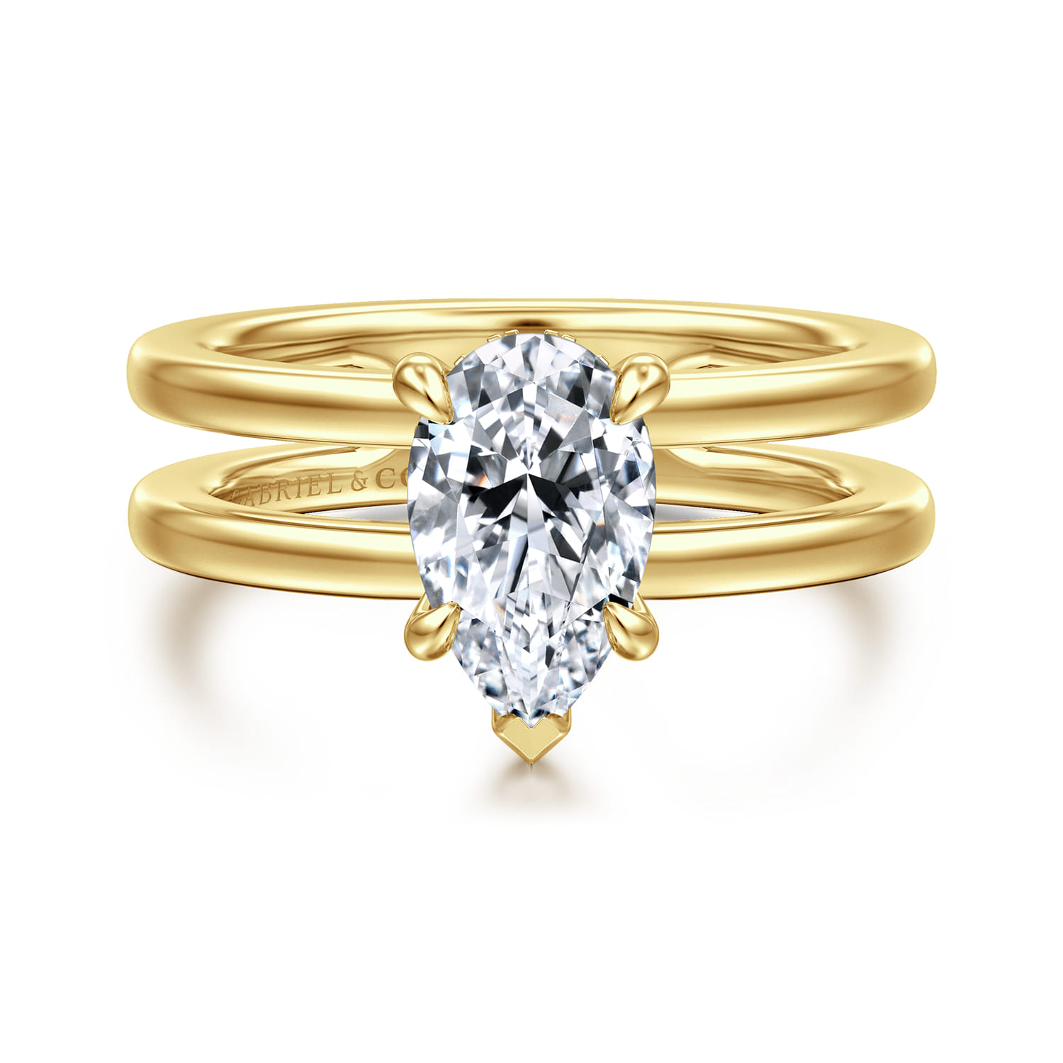 Oksana - 14K Yellow Gold Split Shank Pear Shape Diamond Engagement Ring