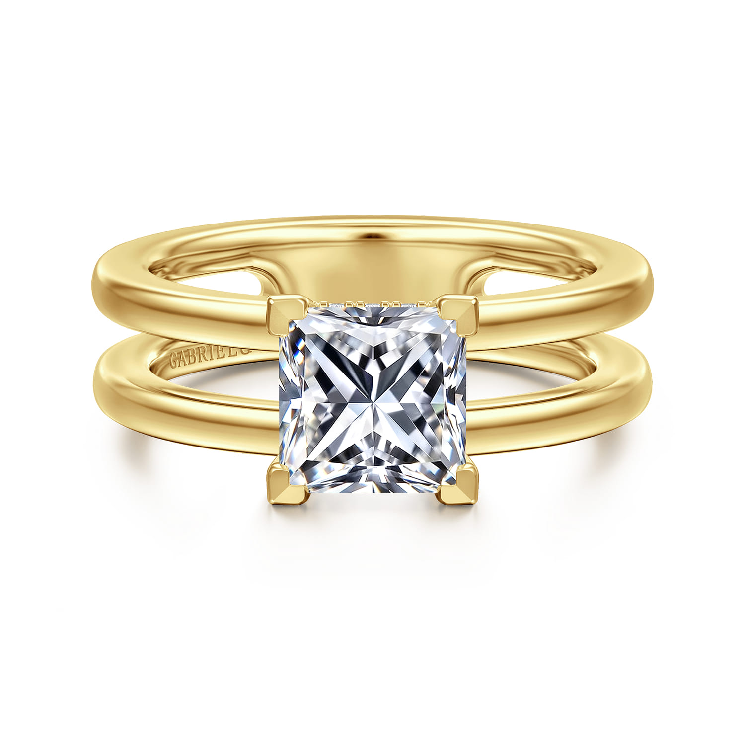 Oksana - 14K Yellow Gold Split Shank Princess Cut Diamond Engagement Ring