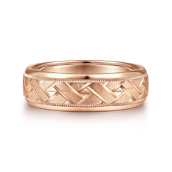 Oliver - 14K Rose Gold 7mm - Engraved Woven Men's Wedding Band in Satin Finish