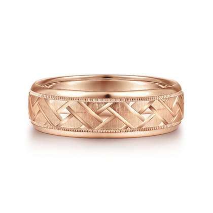 Oliver - 14K Rose Gold 7mm - Engraved Woven Men's Wedding Band in Satin Finish