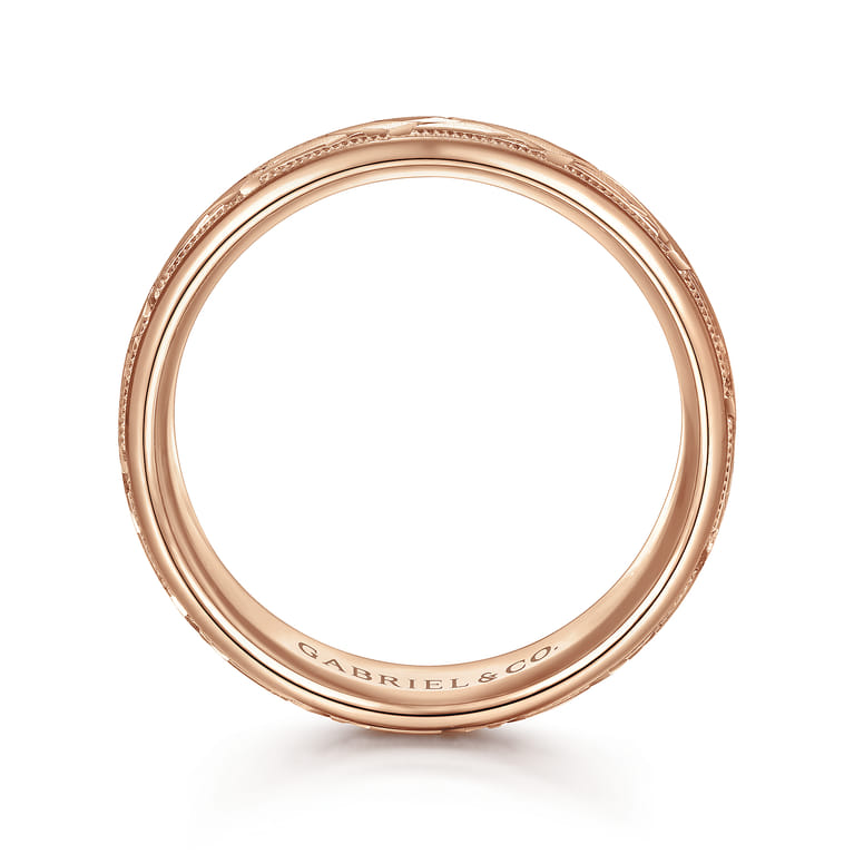 Oliver - 14K Rose Gold 7mm - Engraved Woven Men's Wedding Band in Satin Finish - Shot 2