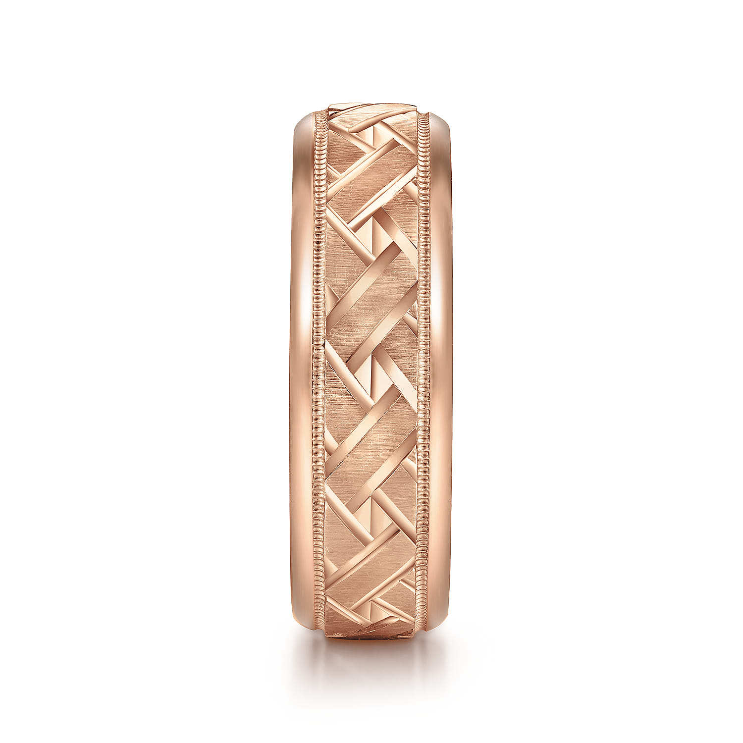 Oliver - 14K Rose Gold 7mm - Engraved Woven Men's Wedding Band in Satin Finish - Shot 4