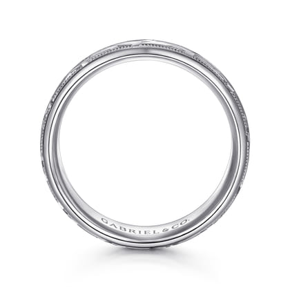 Oliver - 14K White Gold 7mm - Engraved Woven Men's Wedding Band in Satin Finish