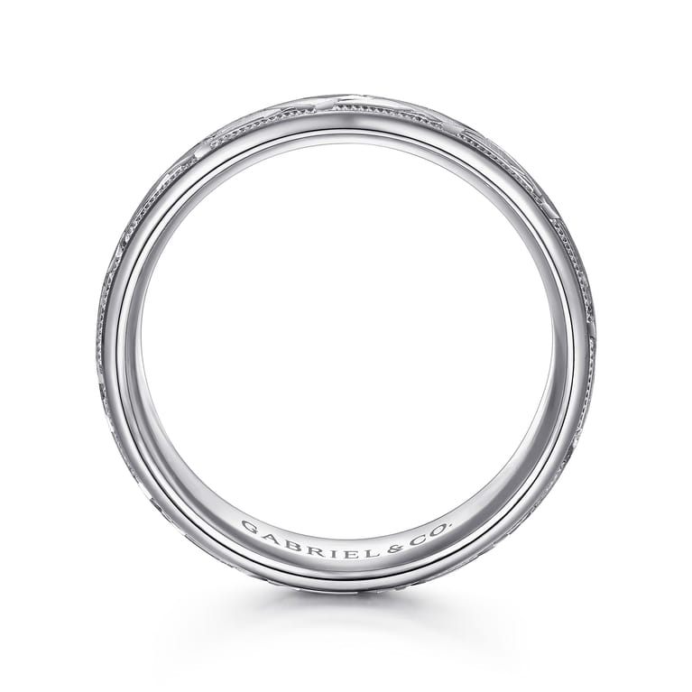 Oliver - 14K White Gold 7mm - Engraved Woven Men's Wedding Band in Satin Finish - Shot 2