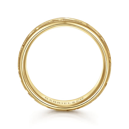 Oliver - 14K Yellow Gold 7mm - Engraved Woven Men's Wedding Band in Satin Finish