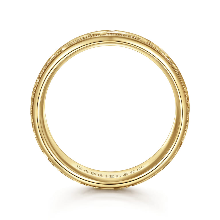 Oliver - 14K Yellow Gold 7mm - Engraved Woven Men's Wedding Band in Satin Finish - Shot 2