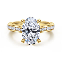 Olya - 14K Yellow Gold Oval Channel Set Cathedral Diamond Engagement Ring
