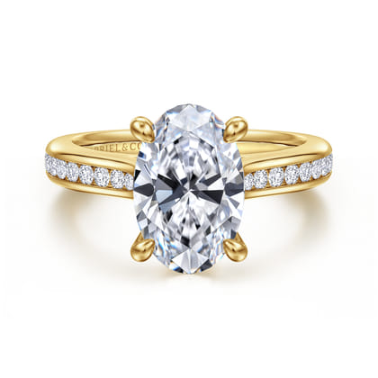 Olya - 14K Yellow Gold Oval Channel Set Cathedral Diamond Engagement Ring