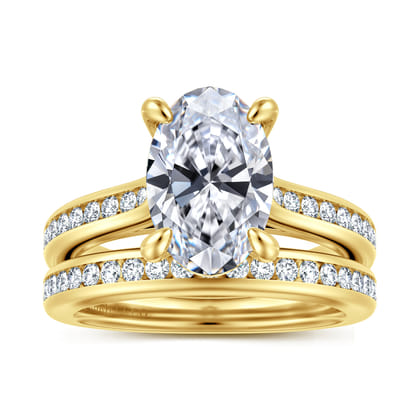 Olya - 14K Yellow Gold Oval Channel Set Cathedral Diamond Engagement Ring
