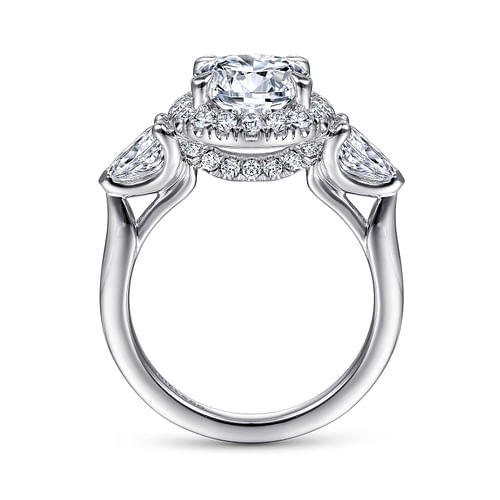 Ondine - 14K White Gold Round 3 Stone Halo Diamond Engagement Ring - 0.98 ct - Shot 2