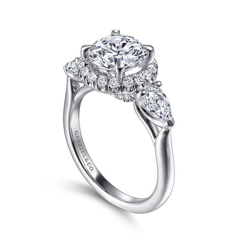 Ondine - 14K White Gold Round 3 Stone Halo Diamond Engagement Ring - 0.98 ct - Shot 3