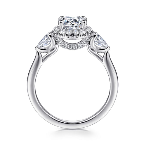 Ondine - 14k White Gold Round Halo Three Stone Diamond Engagement Ring - 0.55 ct - Shot 2