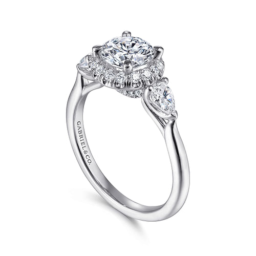 Ondine - 14k White Gold Round Halo Three Stone Diamond Engagement Ring - 0.55 ct - Shot 3