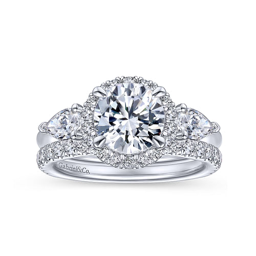 Ondine - 14k White Gold Round Halo Three Stone Diamond Engagement Ring - 0.71 ct - Shot 4