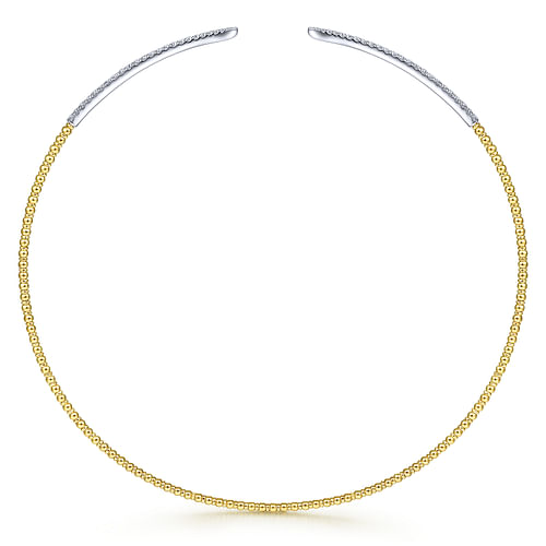 Open 14K Yellow-White Gold Bujukan Beaded Choker Necklace with Pave Diamonds - 1 ct - Shot 2
