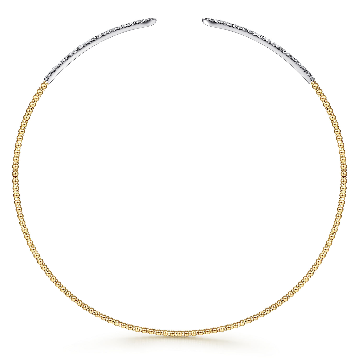 Open 14K Yellow-White Gold Bujukan Beaded Choker Necklace with Pave Diamonds - 1 ct - Shot 2