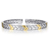 Open Cuff Bangle Herringbone 925 Sterling Silver and 14K Yellow Gold 7mm