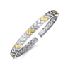 Open Cuff Bangle Herringbone 925 Sterling Silver and 14K Yellow Gold 7mm