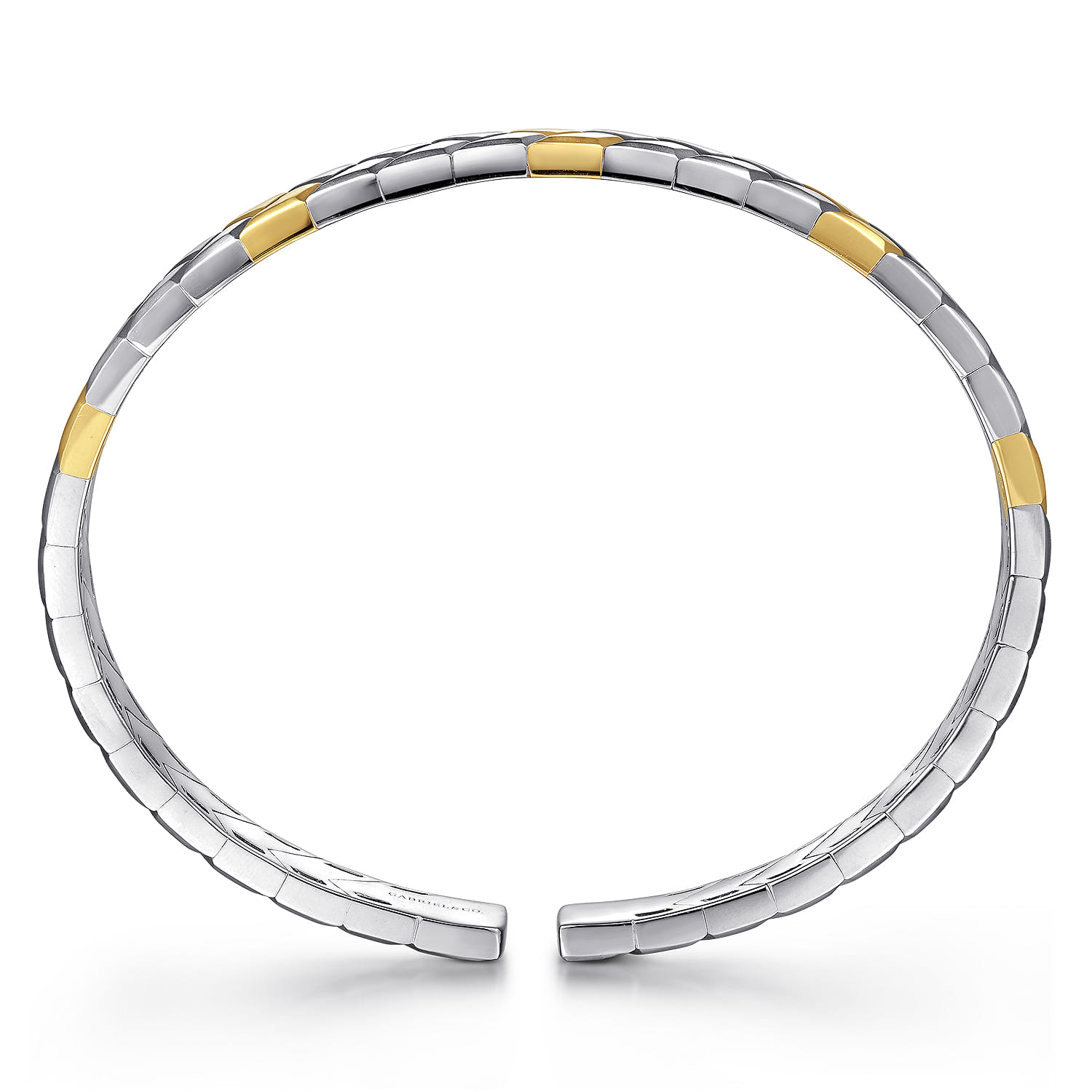Open Cuff Bangle Herringbone 925 Sterling Silver and 14K Yellow Gold 7mm - Shot 3