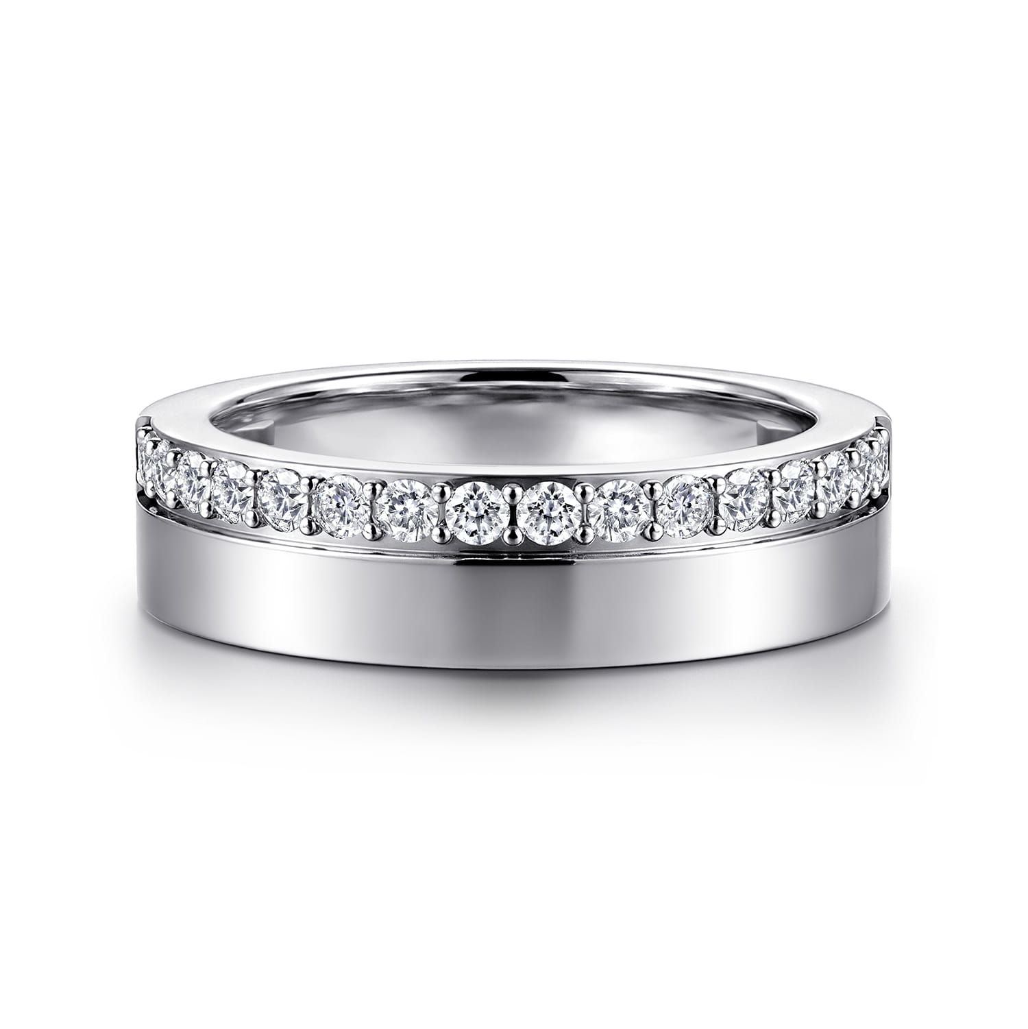 Fancy Wedding Ring in 14k White Gold with Round Natural Diamond at Gabriel & Co. - Shot 1