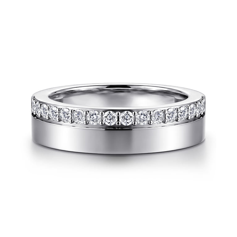 Fancy Wedding Ring in 14k White Gold with Round Natural Diamond at Gabriel & Co. - Shot 1