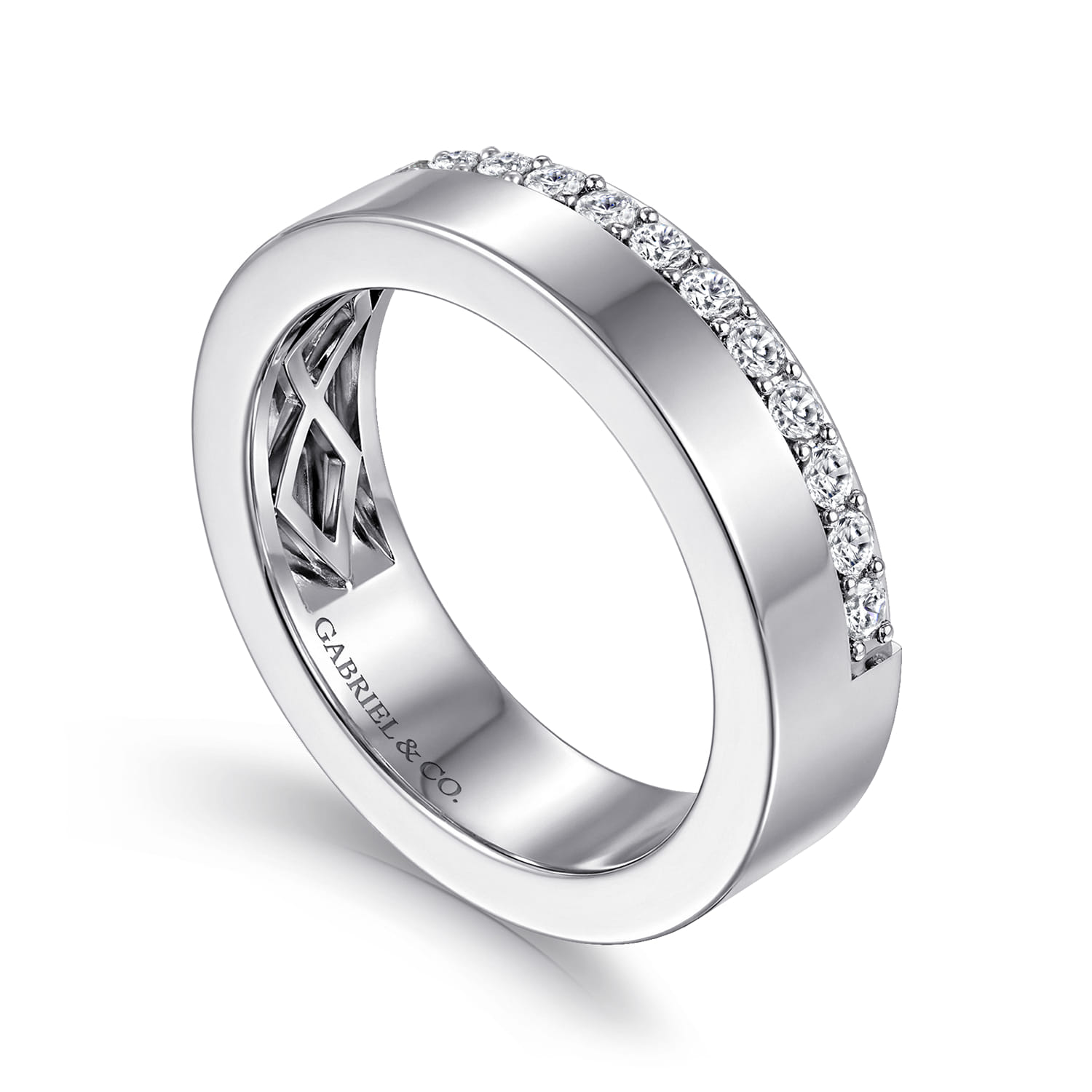 Fancy Wedding Ring in 14k White Gold with Round Natural Diamond at Gabriel & Co. - Shot 3