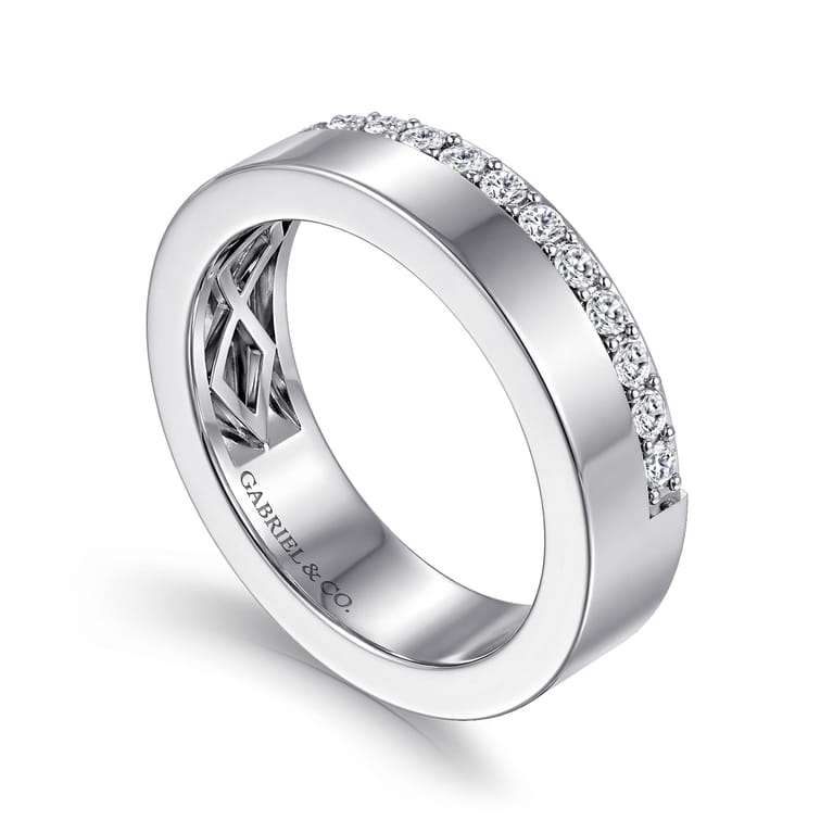 Fancy Wedding Ring in 14k White Gold with Round Natural Diamond at Gabriel & Co. - Shot 3